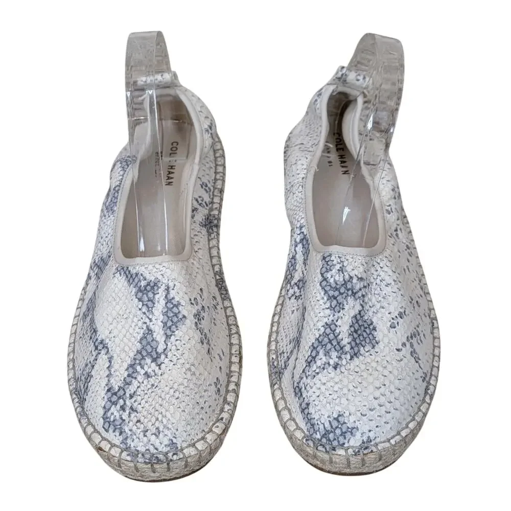 Cole Haan Cloudfeel Espadrille Ivory Grey Snakeskin Print Size 10.5 Women's